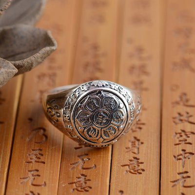 Silver Mantra Lotus Flower Ring - Spiritual Bliss Shop