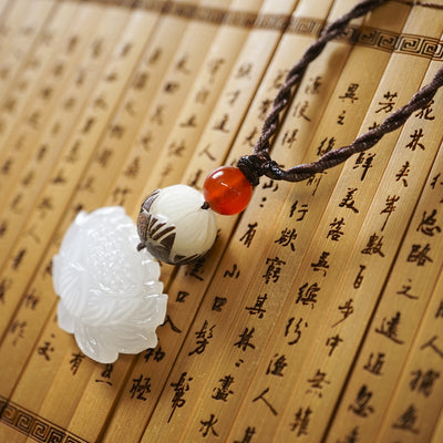 Natural White Jade Lotus Flower Necklace - Spiritual Bliss Shop