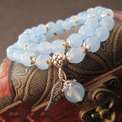 Blue Fluorite Bracelet With Lucky Tibetan Leaf Charm - Spiritual Bliss Shop