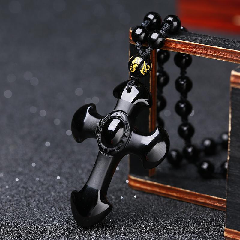 Cross Obsidian Necklace (Protection) - Spiritual Bliss Shop