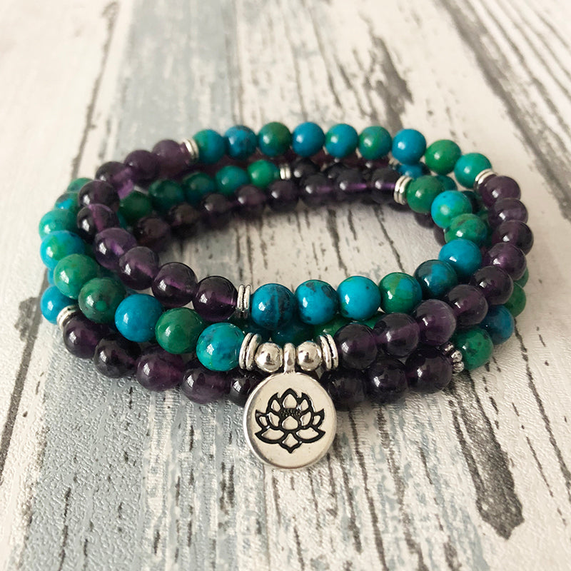 Natural Amethyst and Chrysocolla Mala Bracelet - Spiritual Bliss Shop