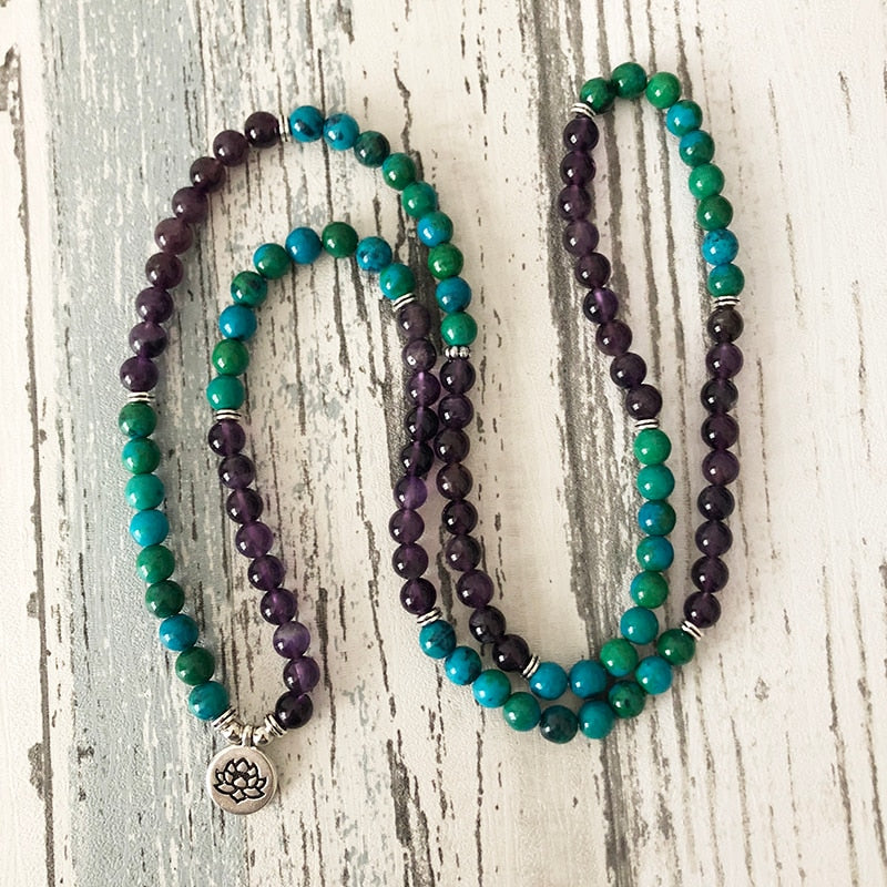 Natural Amethyst and Chrysocolla Mala Bracelet - Spiritual Bliss Shop