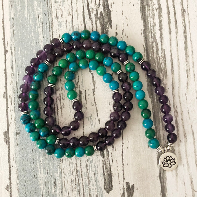 Natural Amethyst and Chrysocolla Mala Bracelet - Spiritual Bliss Shop
