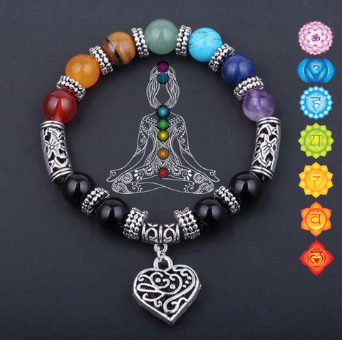7 Chakras "Healing & Love" Bracelet with Heart Charm - Spiritual Bliss Shop