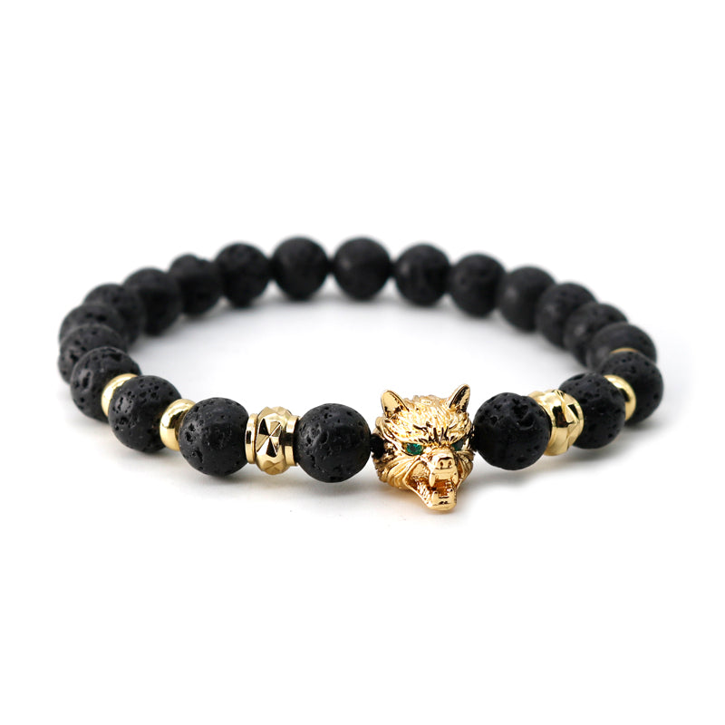 Lava Stone Wolf Bracelet - Spiritual Bliss Shop