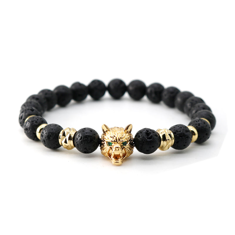 Lava Stone Wolf Bracelet - Spiritual Bliss Shop
