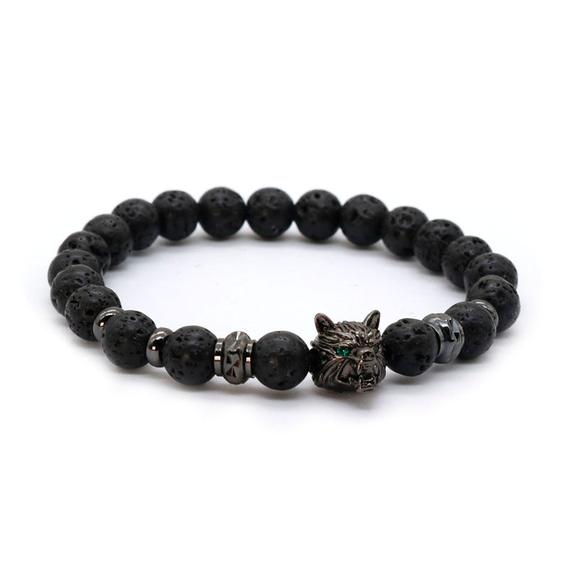Lava Stone Wolf Bracelet - Spiritual Bliss Shop