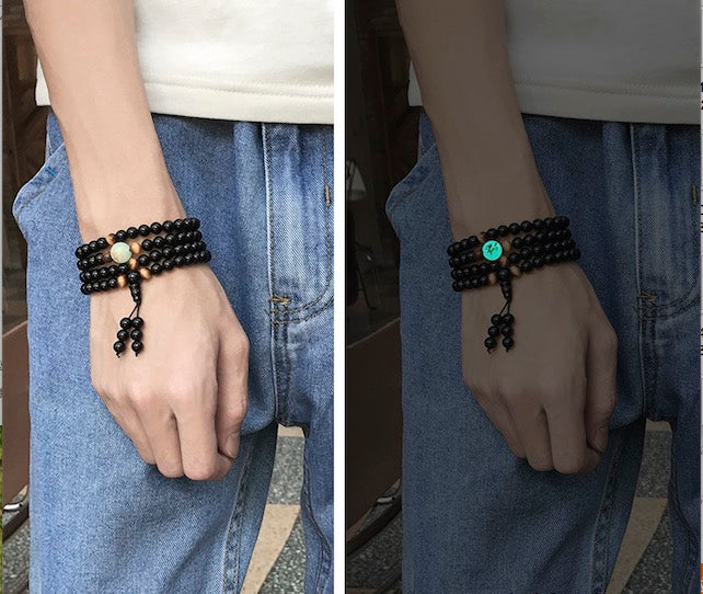 Onyx & Tiger's Eye Mala Bracelet with Luminous Dragon Bead - Spiritual Bliss Shop