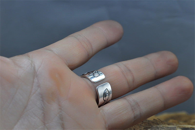 Silver Resizable Heart Sutra Lotus Ring - Spiritual Bliss Shop