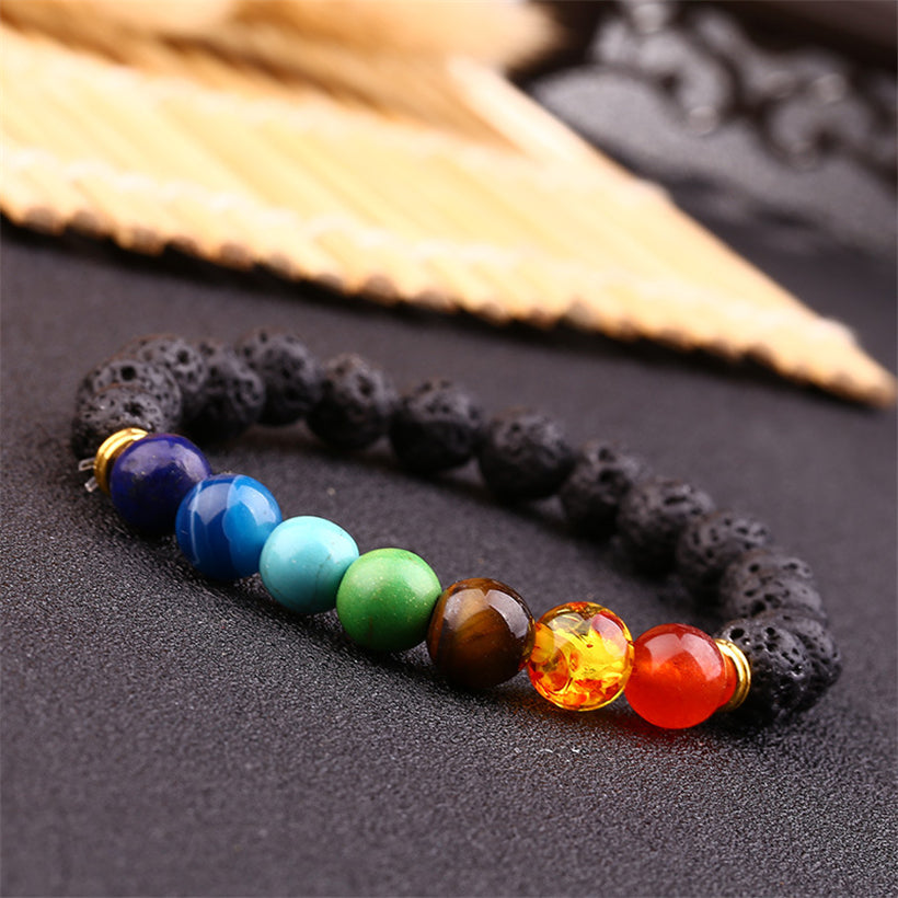 Natural Lava Stone 7 Chakras Bracelet - Spiritual Bliss Shop