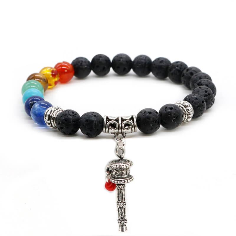 7 Chakras Lava Stone Bracelet with Charm (5 Charms Available) - Spiritual Bliss Shop