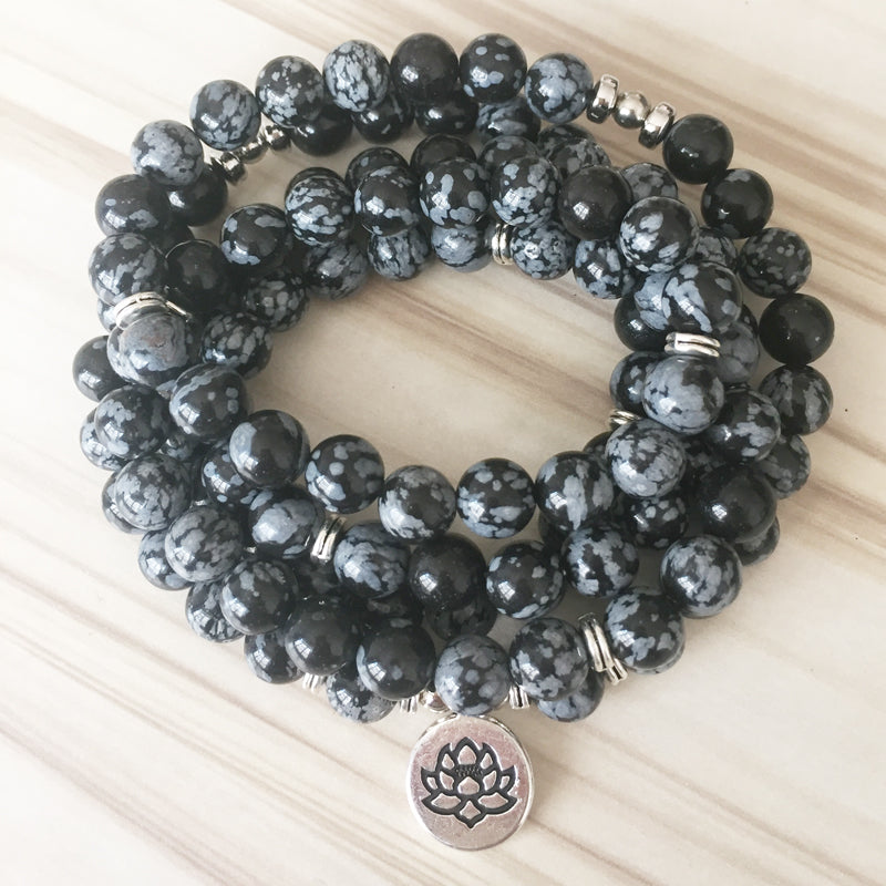 Buddhist Natural Snowflake Obsidian Mala - Spiritual Bliss Shop