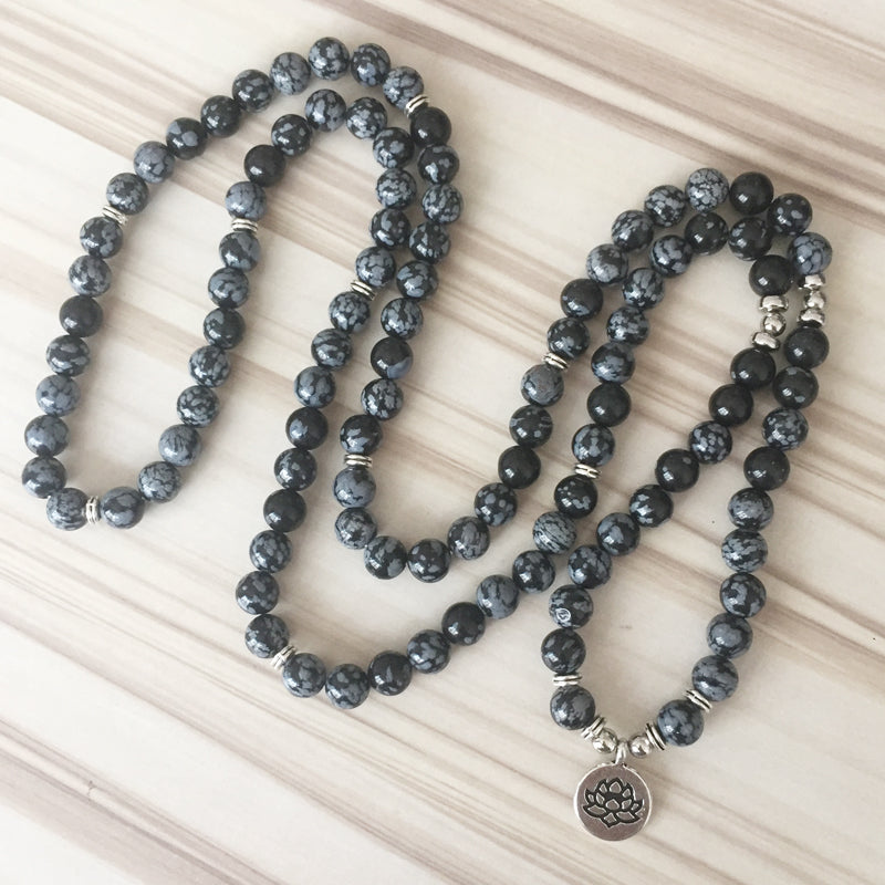 Buddhist Natural Snowflake Obsidian Mala - Spiritual Bliss Shop