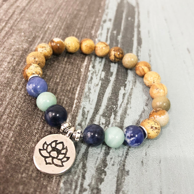 Natural Brown Jasper, Sodalite & Amazonite Soothing Bracelet with Charm (3 Options Available) - Spiritual Bliss Shop