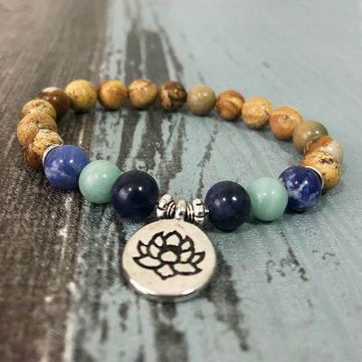 Natural Brown Jasper, Sodalite & Amazonite Soothing Bracelet with Charm (3 Options Available) - Spiritual Bliss Shop