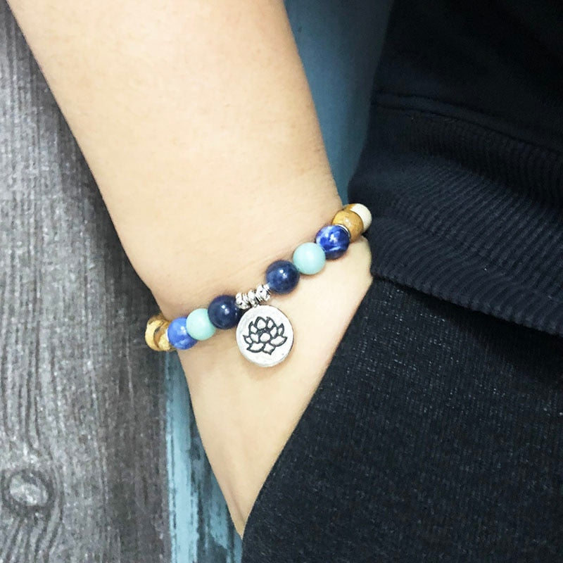 Natural Brown Jasper, Sodalite & Amazonite Soothing Bracelet with Charm (3 Options Available) - Spiritual Bliss Shop