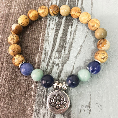 Natural Brown Jasper, Sodalite & Amazonite Soothing Bracelet with Charm (3 Options Available) - Spiritual Bliss Shop