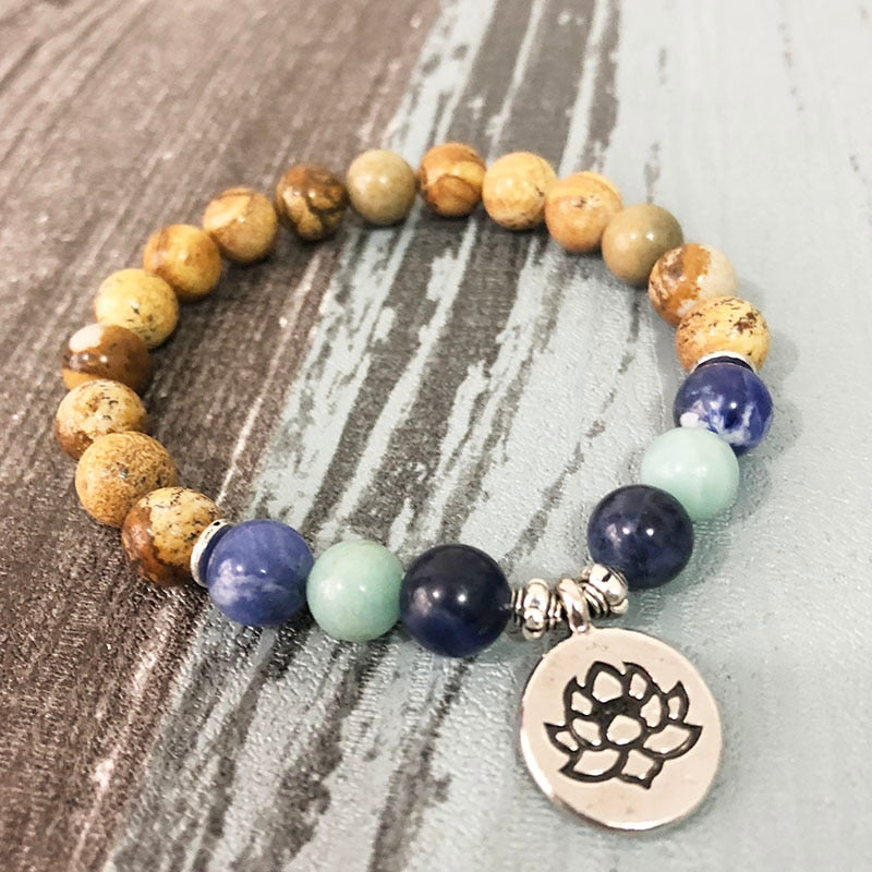 Natural Brown Jasper, Sodalite & Amazonite Soothing Bracelet with Charm (3 Options Available) - Spiritual Bliss Shop