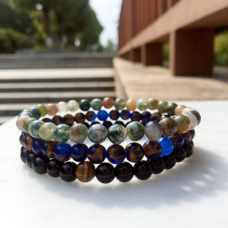 Premium Gemstones Triple Bracelets (Indian Agate, Lapis Lazuli, Black Onyx & Tiger's Eye) - Spiritual Bliss Shop