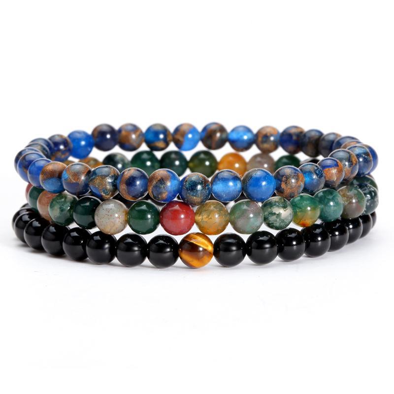 Premium Gemstones Triple Bracelets (Indian Agate, Lapis Lazuli, Black Onyx & Tiger's Eye) - Spiritual Bliss Shop