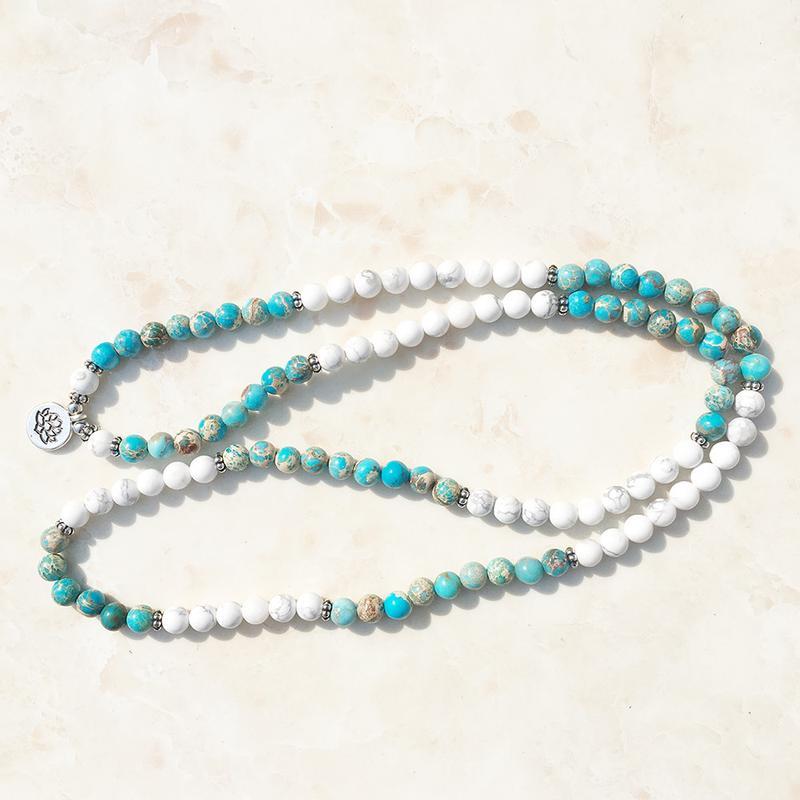 Natural Howlite & Ocean Jasper Mala Bracelet - Spiritual Bliss Shop
