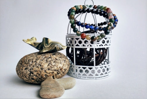 Premium Gemstones Triple Bracelets (Indian Agate, Lapis Lazuli, Black Onyx & Tiger's Eye) - Spiritual Bliss Shop