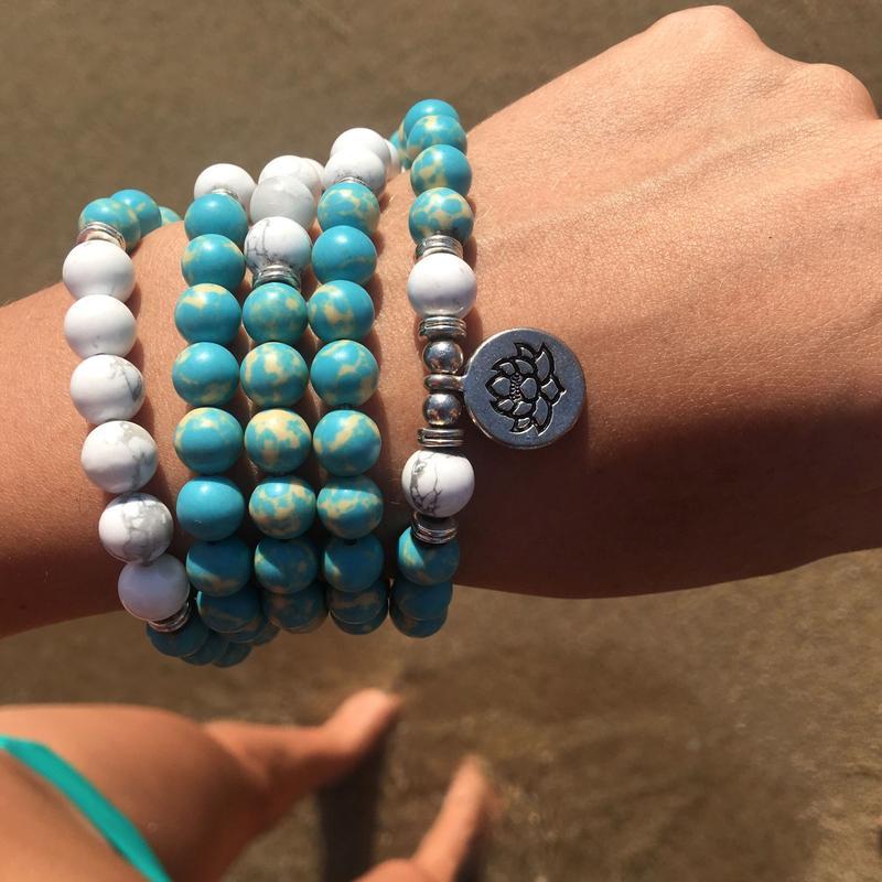 Natural Howlite & Ocean Jasper Mala Bracelet - Spiritual Bliss Shop
