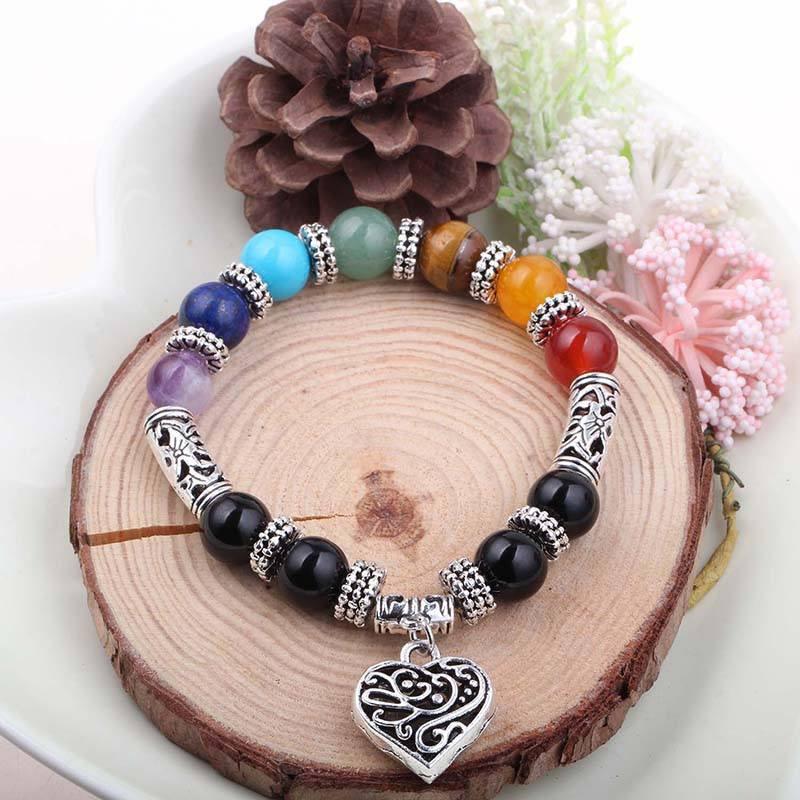 7 Chakras "Healing & Love" Bracelet with Heart Charm - Spiritual Bliss Shop