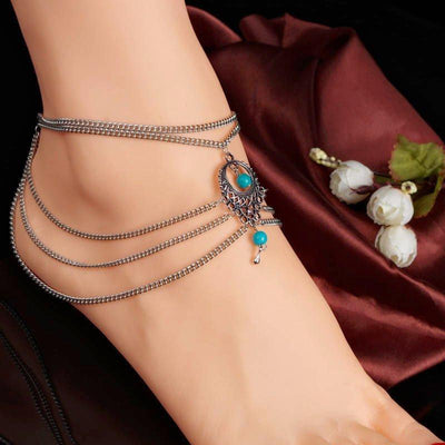 Silver ankle chain + 2 Turquoise Charms - Spiritual Bliss Shop