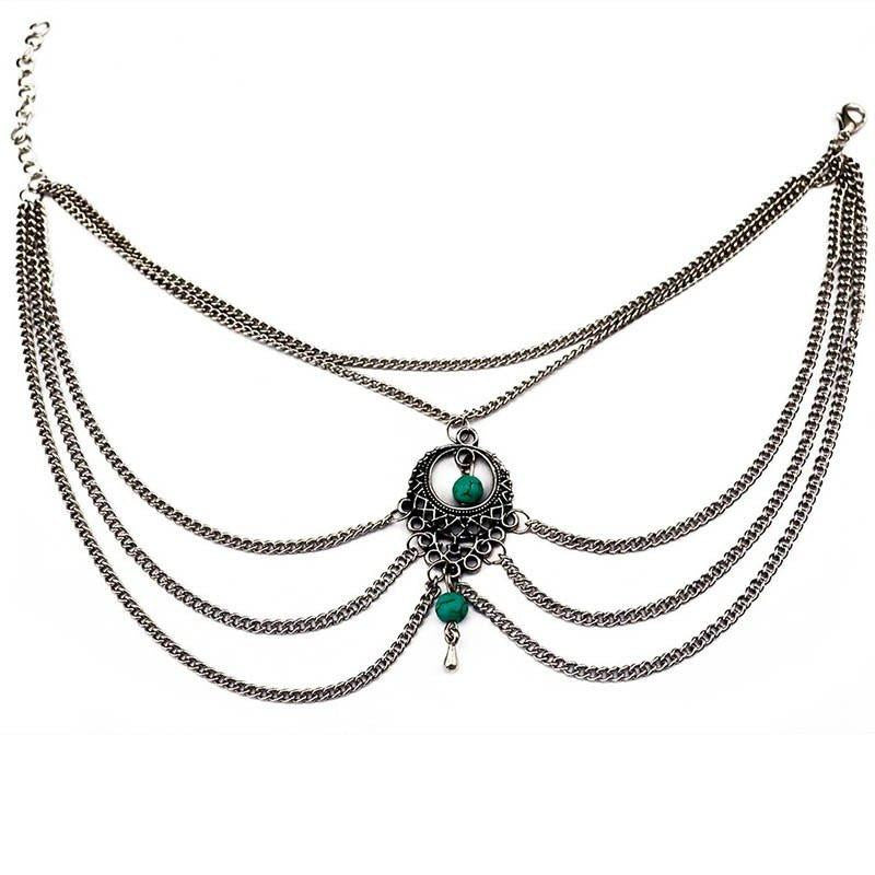 Silver ankle chain + 2 Turquoise Charms - Spiritual Bliss Shop