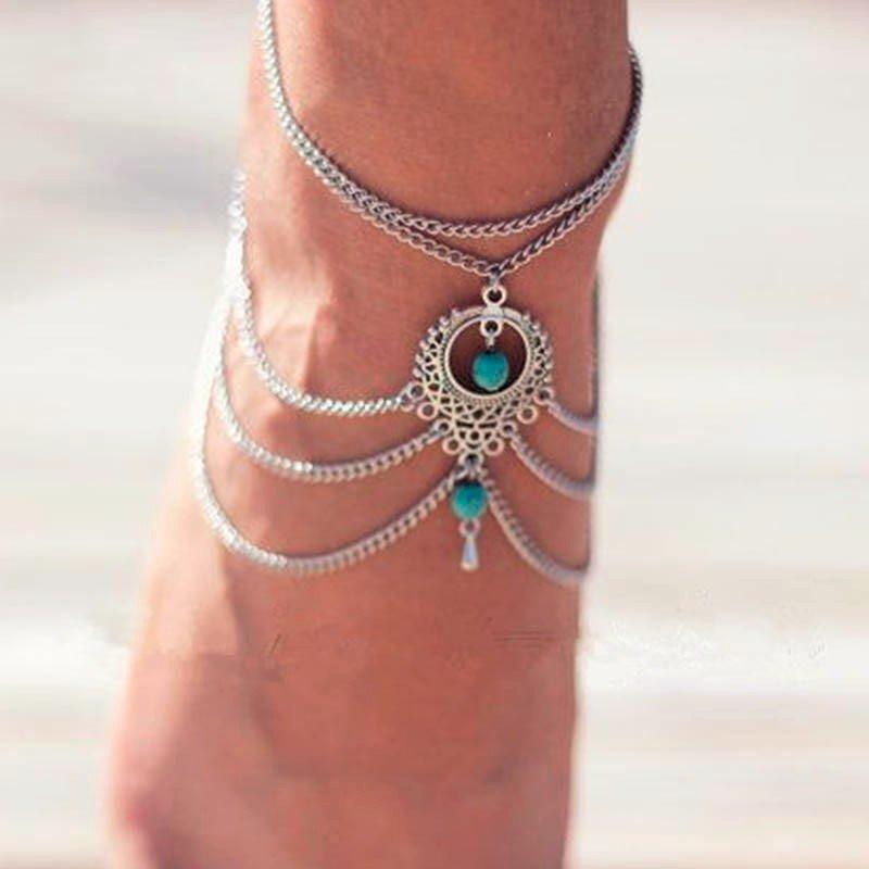 Silver ankle chain + 2 Turquoise Charms - Spiritual Bliss Shop