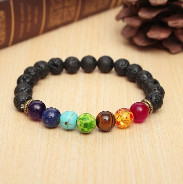 Natural Lava Stone 7 Chakras Bracelet - Spiritual Bliss Shop