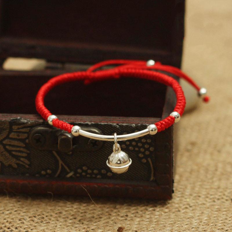 Sterling Silver Bell Lucky Red Rope Bracelet - Spiritual Bliss Shop