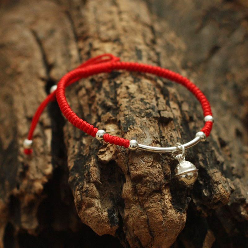 Sterling Silver Bell Lucky Red Rope Bracelet - Spiritual Bliss Shop