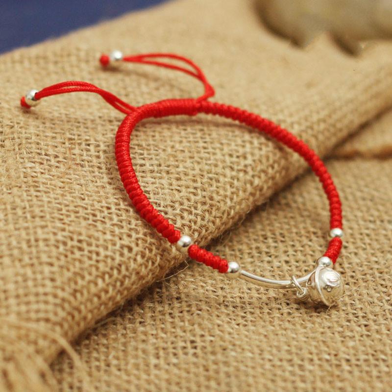 Sterling Silver Bell Lucky Red Rope Bracelet - Spiritual Bliss Shop