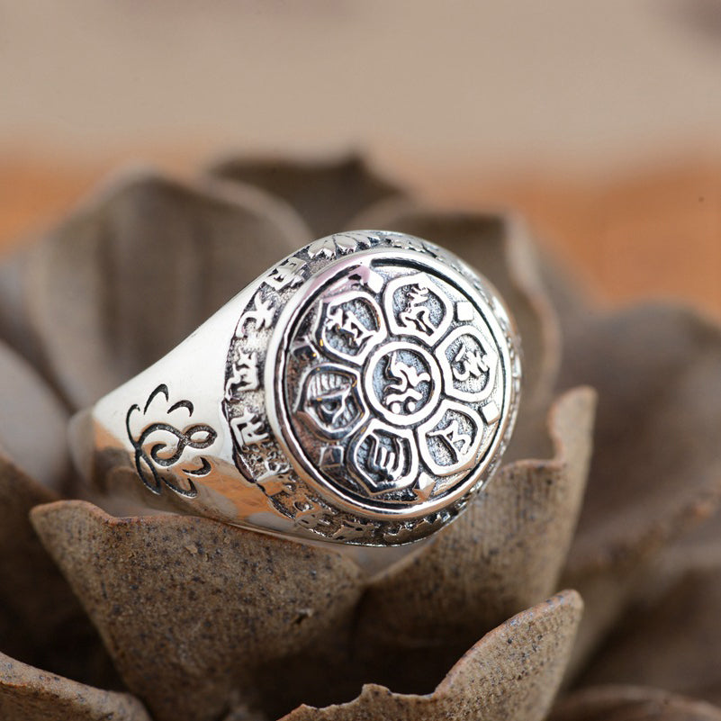 Silver Mantra Lotus Flower Ring - Spiritual Bliss Shop