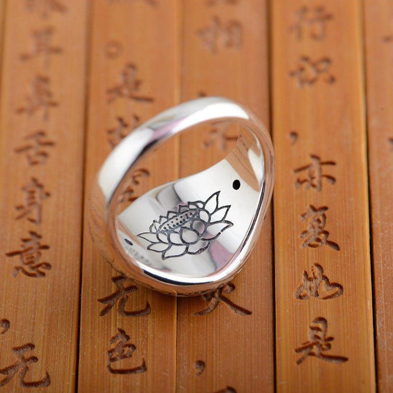 Silver Mantra Lotus Flower Ring - Spiritual Bliss Shop