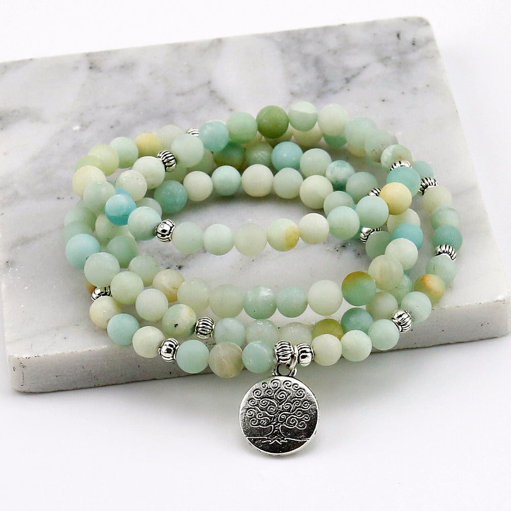 Frosted Amazonite Bracelet with Tree of Life Charm - Spiritual Bliss Shop