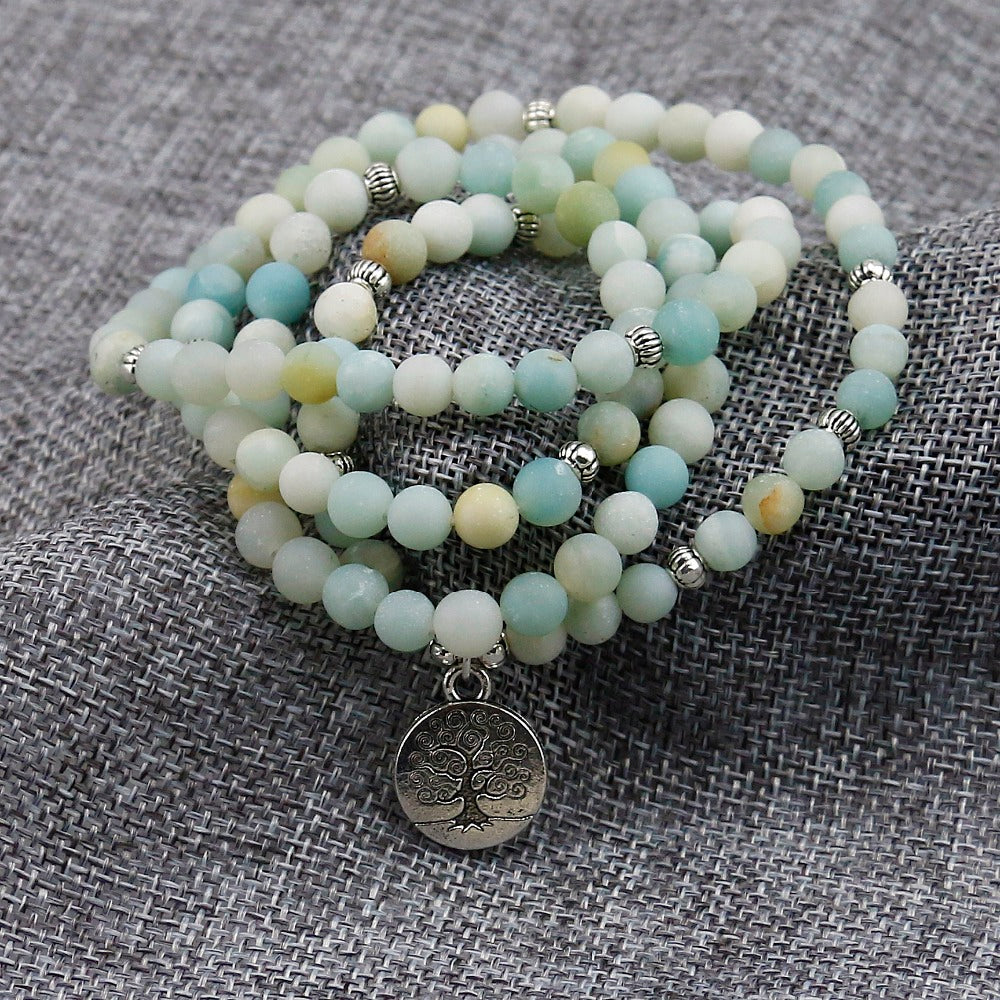 Frosted Amazonite Bracelet with Tree of Life Charm - Spiritual Bliss Shop