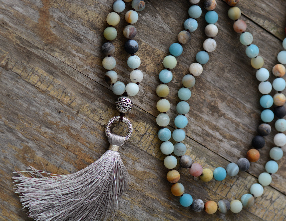 Amazonite Mala Necklace With Tassel - Spiritual Bliss Shop
