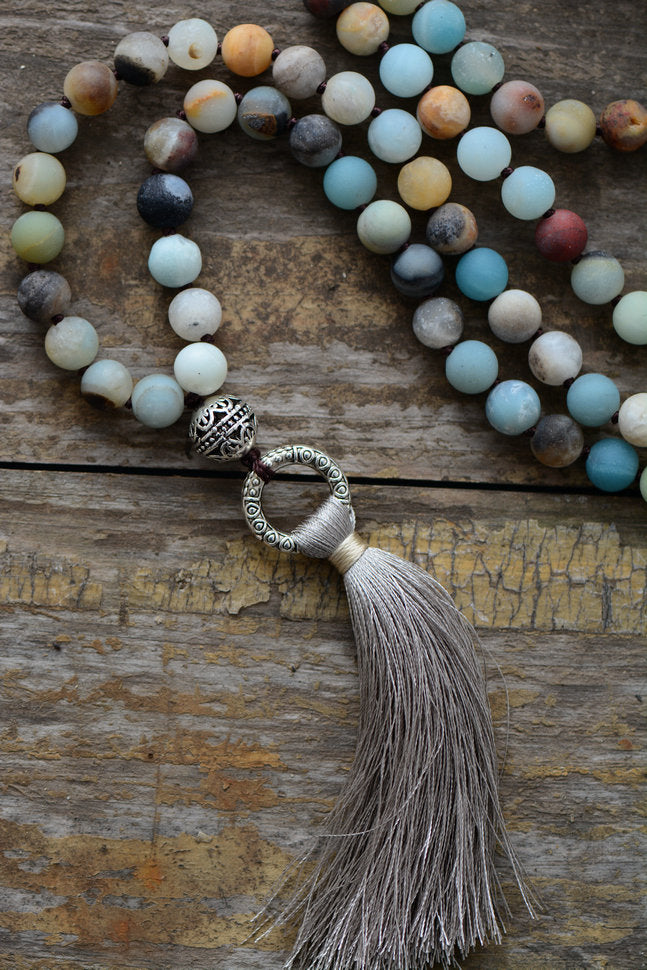 Amazonite Mala Necklace With Tassel - Spiritual Bliss Shop