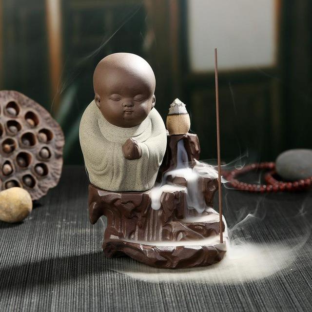 Small Monk on the Cascade Incense Burner + 50Pcs Incense Cones - Spiritual Bliss Shop