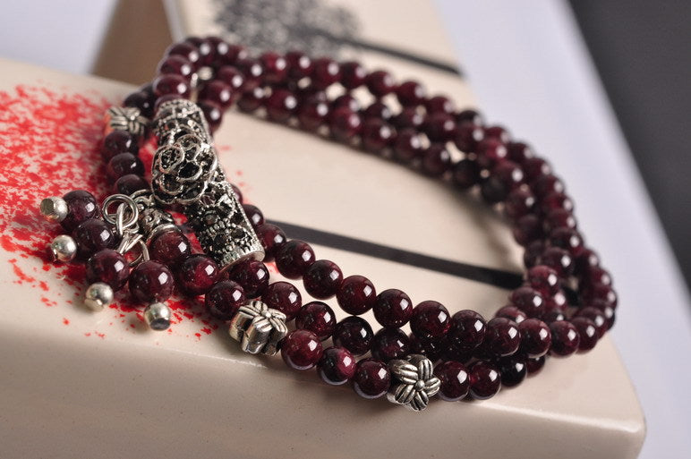 Buddhist Natural Red Garnet Bracelet (Mala) - Spiritual Bliss Shop