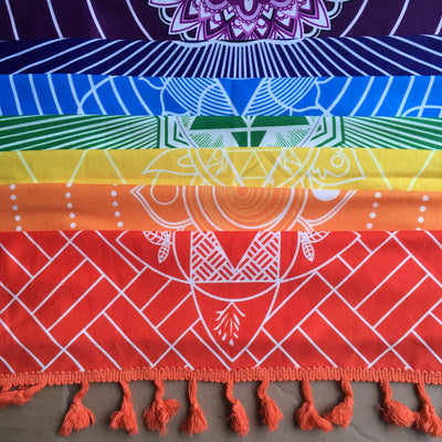 7 Chakras Rainbow Tapestry Yoga Mat (100% Cotton) - Spiritual Bliss Shop