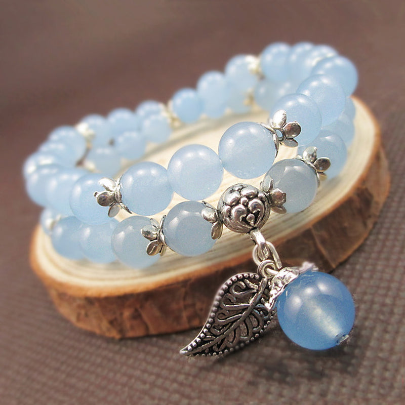 Blue Fluorite Bracelet With Lucky Tibetan Leaf Charm - Spiritual Bliss Shop
