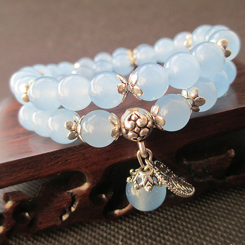 Blue Fluorite Bracelet With Lucky Tibetan Leaf Charm - Spiritual Bliss Shop