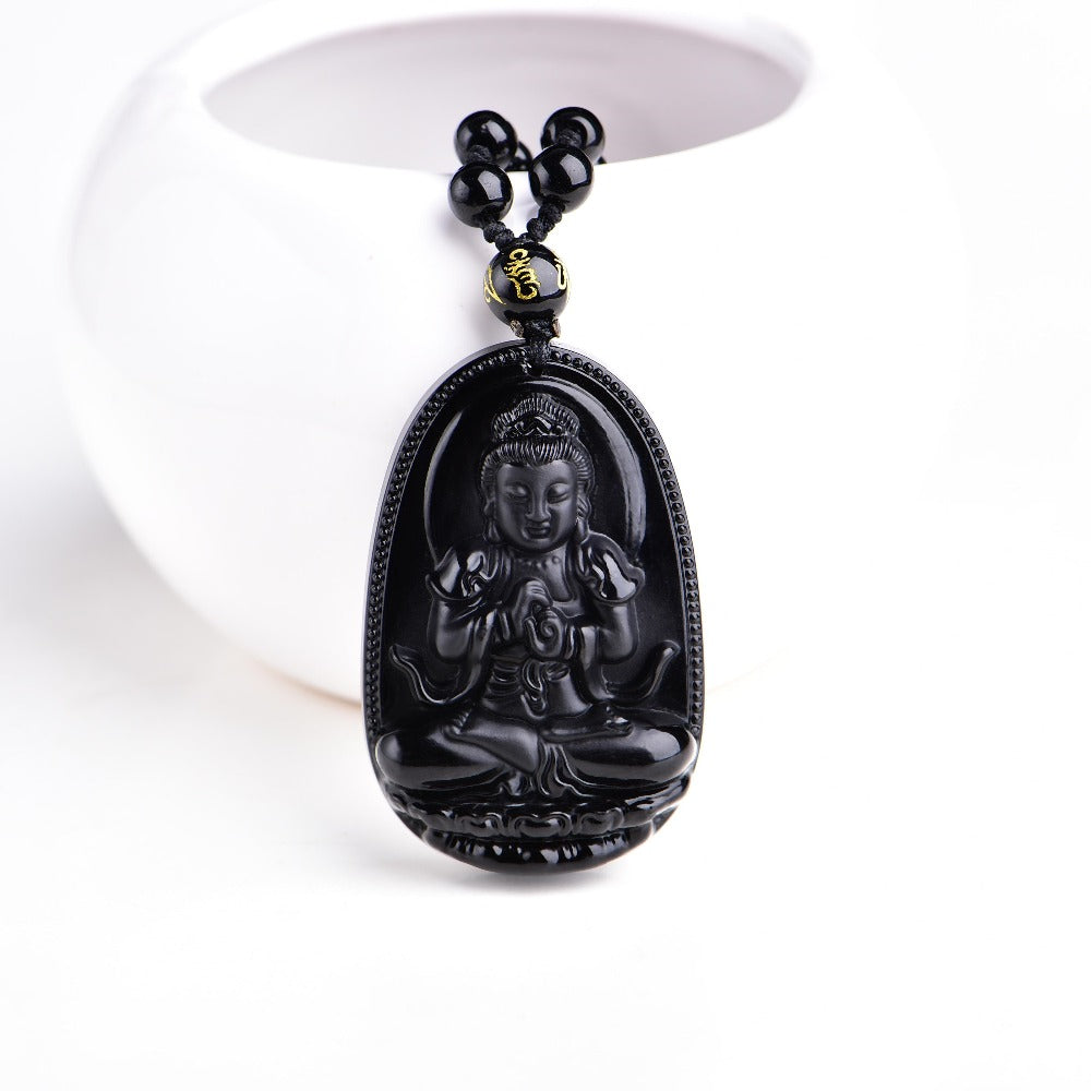 Tibetan Buddha Necklace Vintage Pendant and Lava - DharmaShop