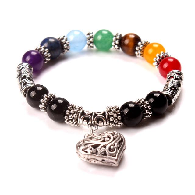 7 Chakras "Healing & Love" Bracelet with Heart Charm - Spiritual Bliss Shop