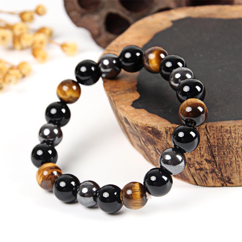 Triple Protection Tiger's Eye, Hematite & Black Obsidian Bracelet - Spiritual Bliss Shop