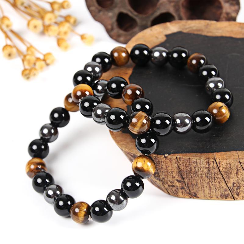 Triple Protection Tiger's Eye, Hematite & Black Obsidian Bracelet - Spiritual Bliss Shop